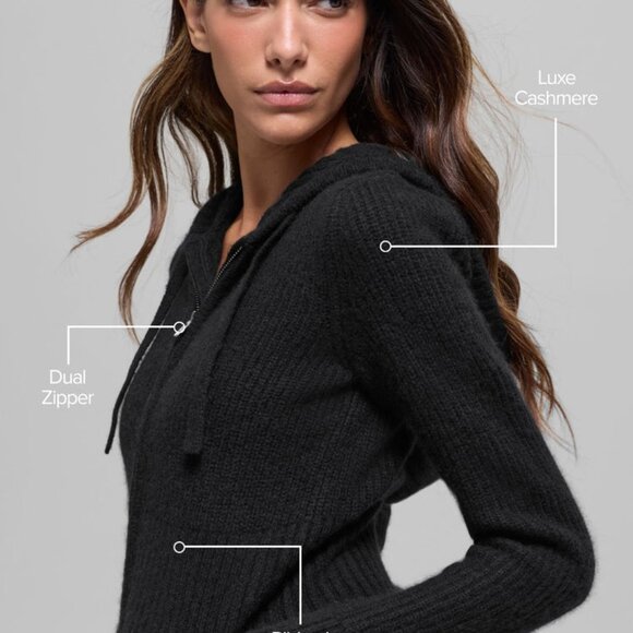 Alo Yoga Cashmere Ribbed Noble Full Zip Hoodie BLACK - Picture 4 of 5